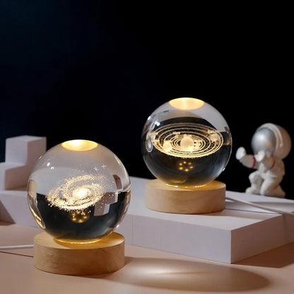 3D Solar Crystal Ball Night Light Lamp